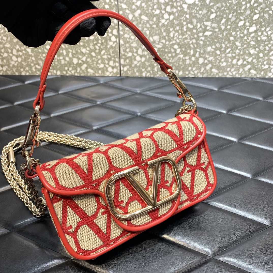 Valentino Garavani Loco Small Shoulder Bag in Red Toile Iconographe